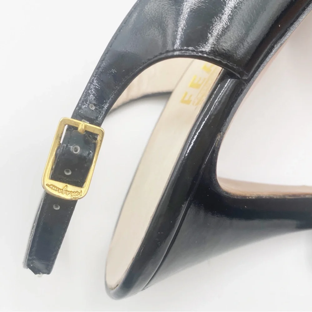 Salvatore Ferragamo Black Slingback Heels Party Cute Fancy Shoes 8.5 size